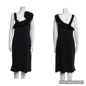 St. John Evening Navy One Shoulder Dress Embellished Flower Size 12 EUC